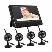 Wireless Digital Home 4ch DVR Day and Night Vision Infrared Security Camera System with 7″ TFT LCD and 4 Digital Cameras Support Motion Detecting and One-way intercom REC(do not need network connection) for Baby and Outdoor indoor Security Surveillance